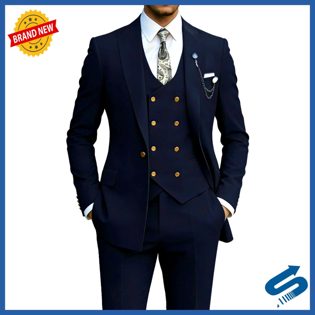 3-Piece Men's Suit Double Breasted Slim Fit Formal Wedding Prom Business Tuxedo